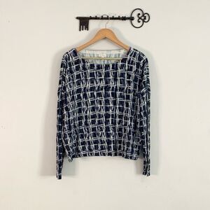 Garnett Hill silk/cotton blend Women's Blue and White Patterned Top size medium